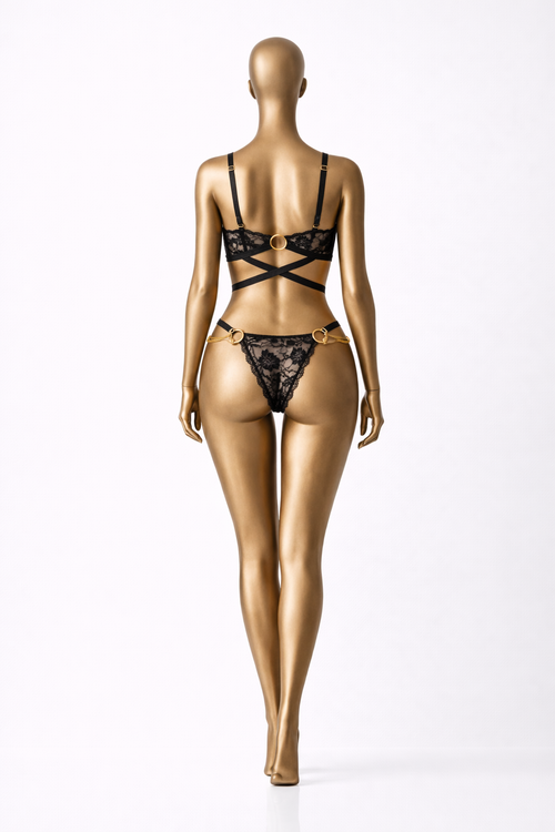 ENSEMBLE  Sophia -Dentelle de calais & chaine en or